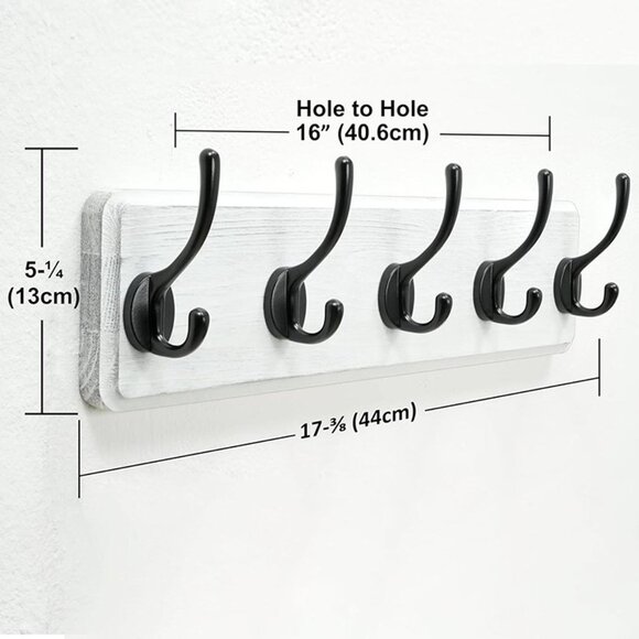 New Coat Rack Wall Mounted with 5 Coat Hooks - Heavy Duty Wooden, White & Black - Picture 3 of 7